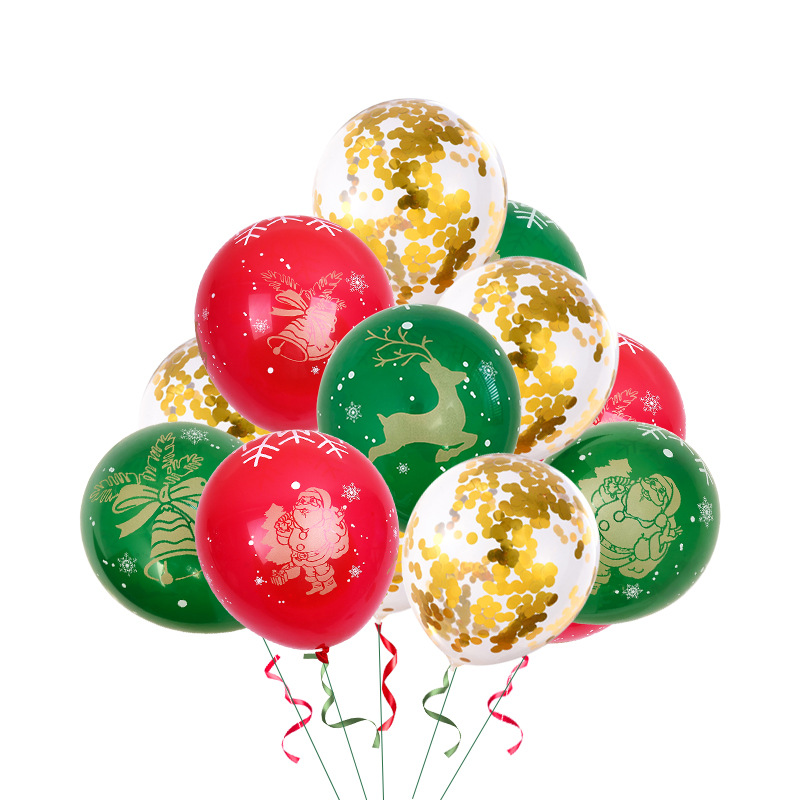 Rojo y verde globo de Navidad de látex de 12 pulgadas de 5 lados de oro todo impreso colorido látex redondo globo de Navidad