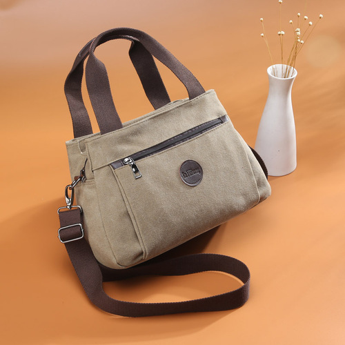Retro casual women's bag canvas women's portable shoulder crossbody bag women's large capacity multi-compartment canvas bag FB-078