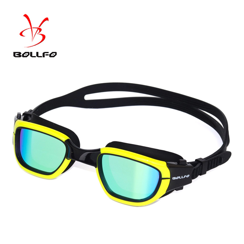 BOLLFO In Stock Waterproof, UV-Proof, Anti-Fog Swimming Goggles, Large Silicone Frame, Electroplated, Wide Angle