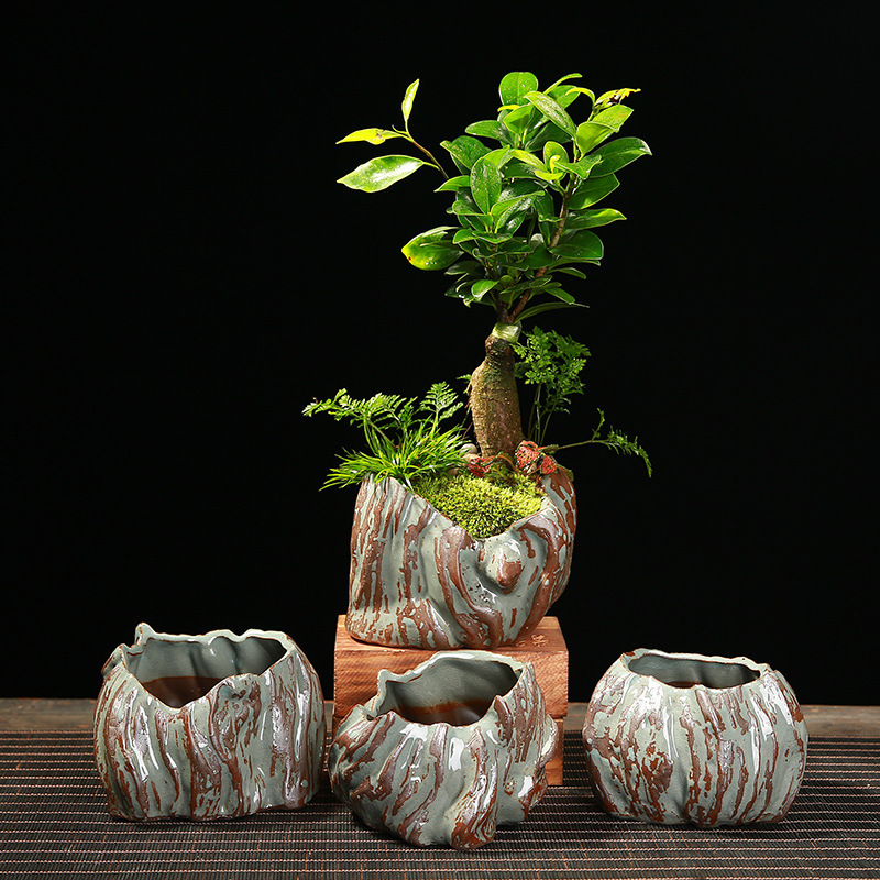 Pottery Pot Fleshy Plant Flower Pot Root Control Pot Ceramic Potted Plant Wholesale Chinese Style Purple Sand Coarse Pottery Plain Burning Kiln Vintage