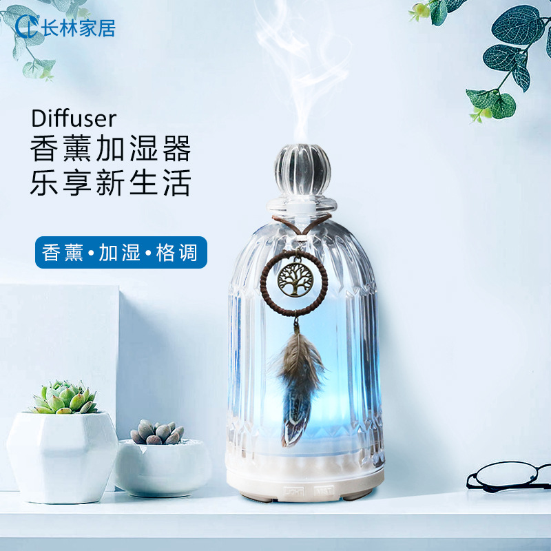 유리 꽃병 아로마 테라피 기계 가습기 초음파 조용한 다채로운 빛 가정용 공기 정화 에센셜 오일 디퓨저