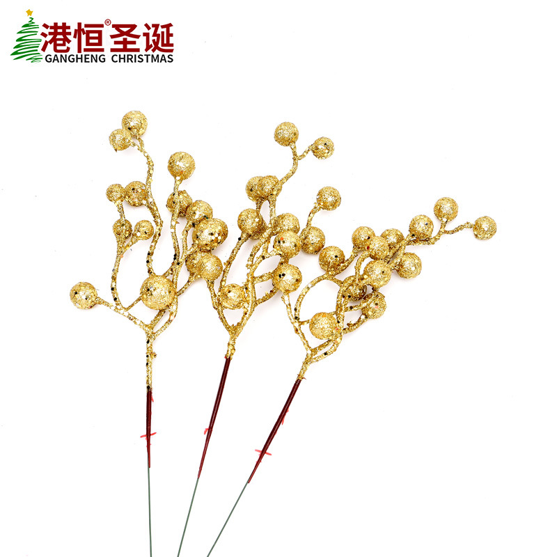 Rama de Fruta Artificial de Espuma de 28 cm con Purpurina Dorada, Arreglo Floral, Bayas Navideñas, Decoración para Árbol de Navidad, Adorno Colgante
