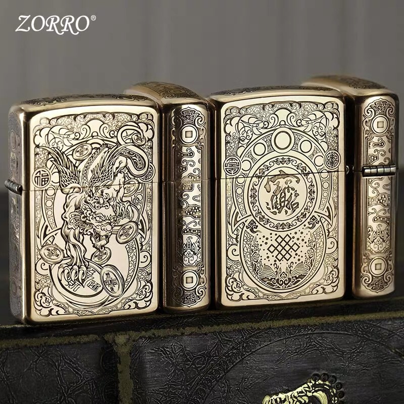 Laser Deep Carving Hand Polished ZORRO Hong Kong ZORRO Kerosene Lighter Classic Four-sided Carving Multi-figure Optional