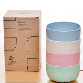 小麦秸秆米饭碗 学生防摔汤碗家用圆碗防烫儿童餐具4个装logo