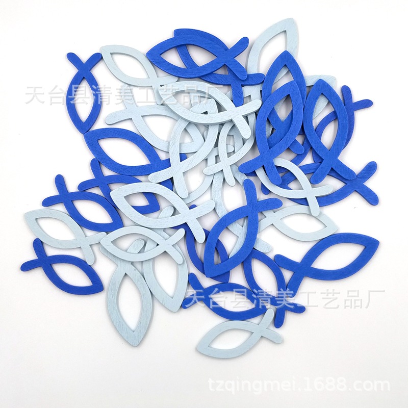 Tamaño de dos colores mezclados peces huecos peces de madera 36 piezas un paquete