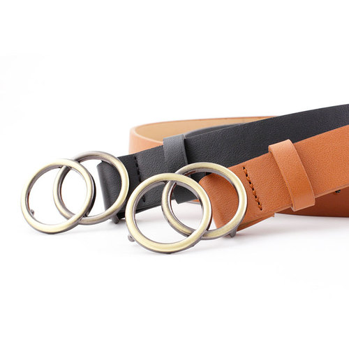 Cross-border bronze round buckle women's belt, European and American fashion versatile decorative belt, retro trendy simple women's belt