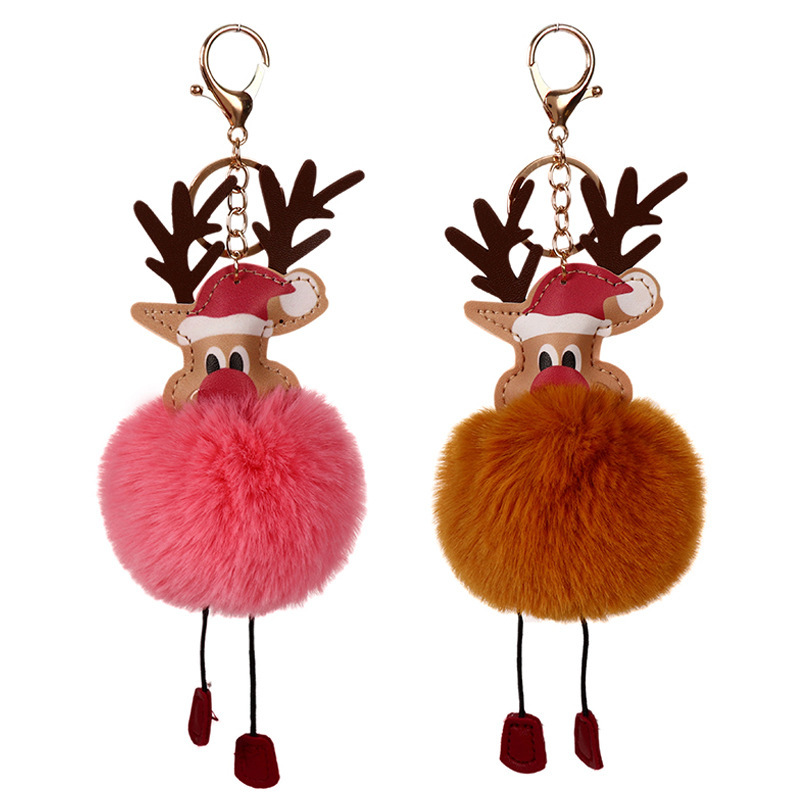 Explosive PU reindeer fur ball key chain Christmas artificial fur gift Christmas reindeer fur ball bag pendant Explosive PU reindeer fur ball key chain Christmas artificial fur gift Christmas reindeer fur ball bag pendant