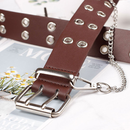 Hot selling European and American trendy belts Fashionable double exhaust eye chain terms Korean style punk style ladies belt