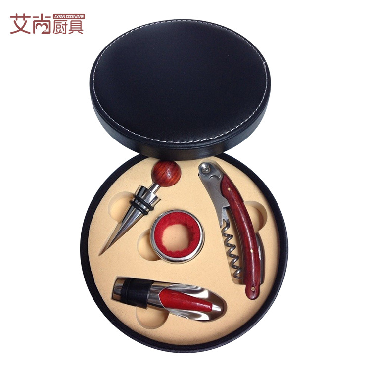 블랙 가죽 박스 마호가니 4점 세트