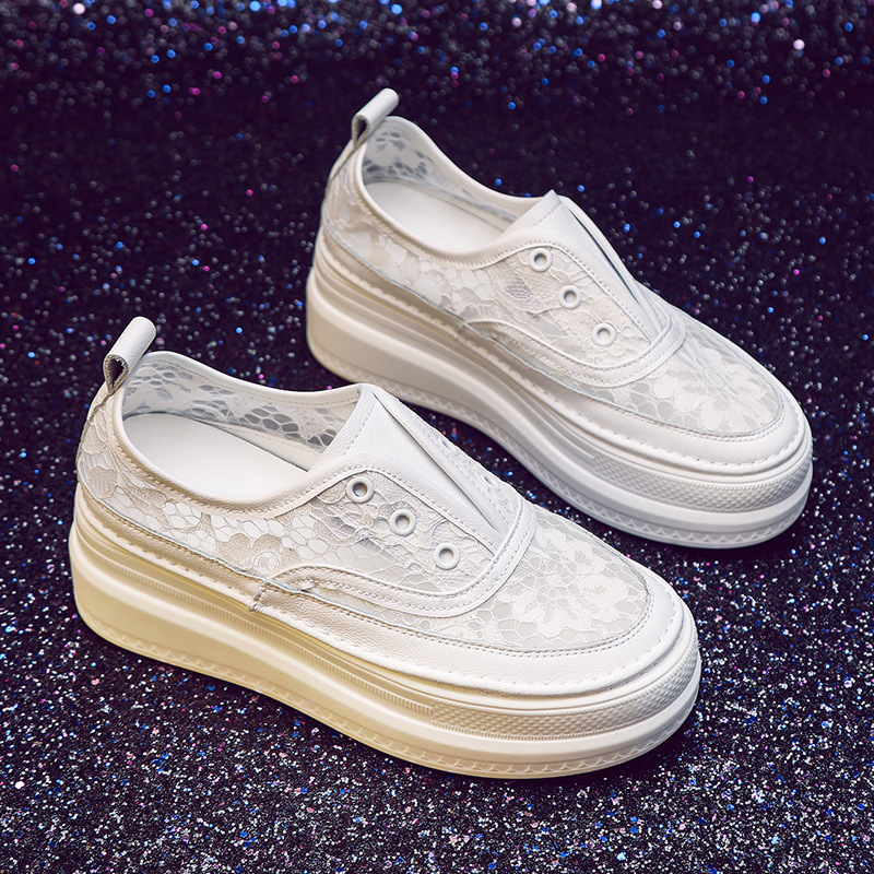 White Shoes Women's 2023 Summer Dress Thick-soled Spring Breathable Single-layer Shoes Mesh Lace Sponge Fisherman Shoes Trendy