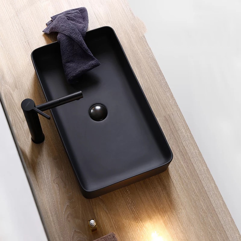 Integrado de cocción negro mate mesa de lavabo de cerámica cuenca del hogar baño artístico lavabo cuadrado