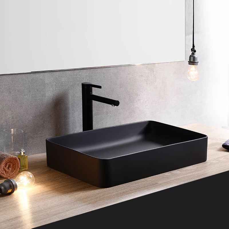 Integrado de cocción negro mate mesa de lavabo de cerámica cuenca del hogar baño artístico lavabo cuadrado