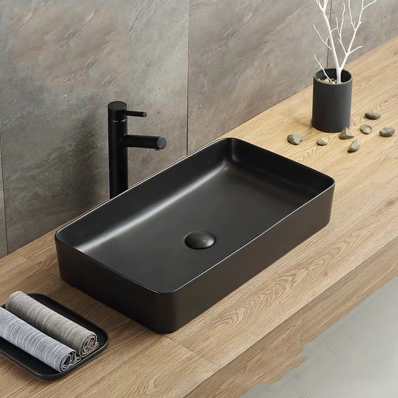 Integrado de cocción negro mate mesa de lavabo de cerámica cuenca del hogar baño artístico lavabo cuadrado