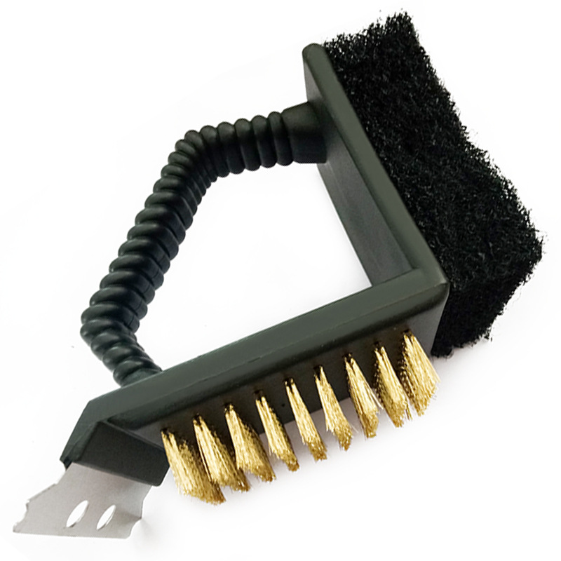 Triangular Copper Brush, Grill Scraper with Brass Bristles & Scrubbing Pad, 45×2 mm
