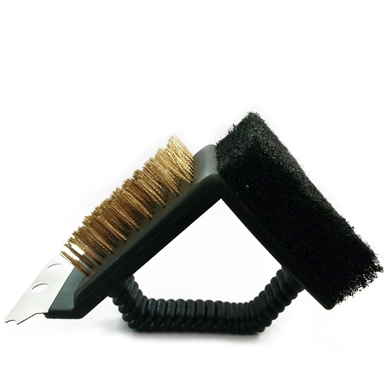 Triangular Copper Brush, Grill Scraper with Brass Bristles & Scrubbing Pad, 45×2 mm
