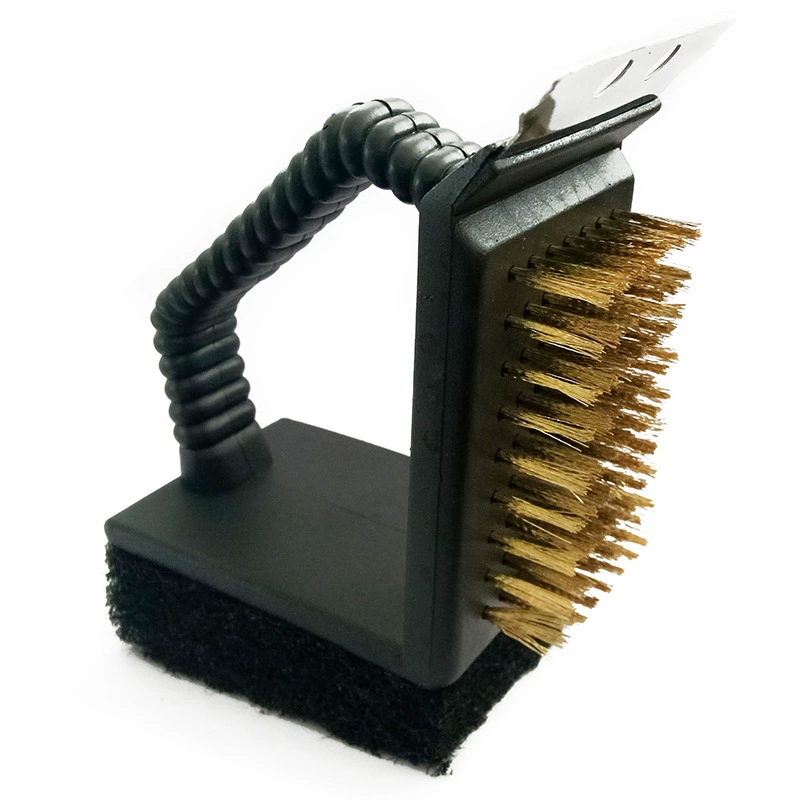 Triangular Copper Brush, Grill Scraper with Brass Bristles & Scrubbing Pad, 45×2 mm