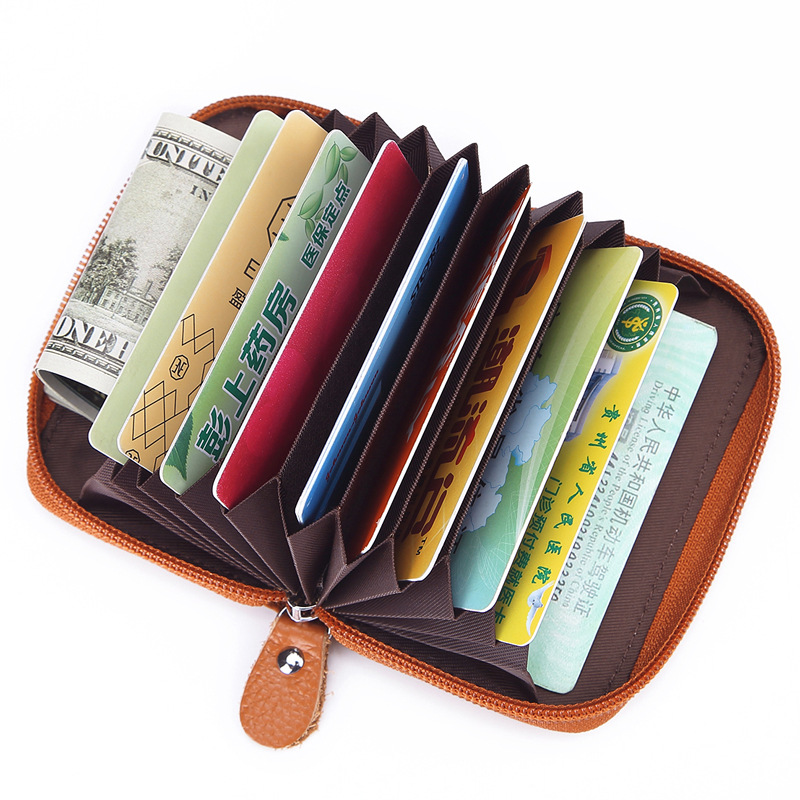 2024 Tao Bao primera capa titular de la tarjeta de piel de vaca cepillo antirrobo RFID órgano titular de la tarjeta monedero de los hombres tarjeta de crédito de vaca real