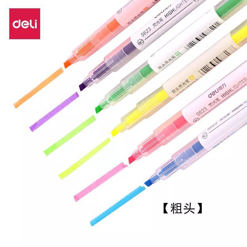 Deli S627 resaltador de doble cabeza para estudiantes de color de caramelo pluma de marcado de color de doble cabeza pluma de marcado para los estudiantes suministros