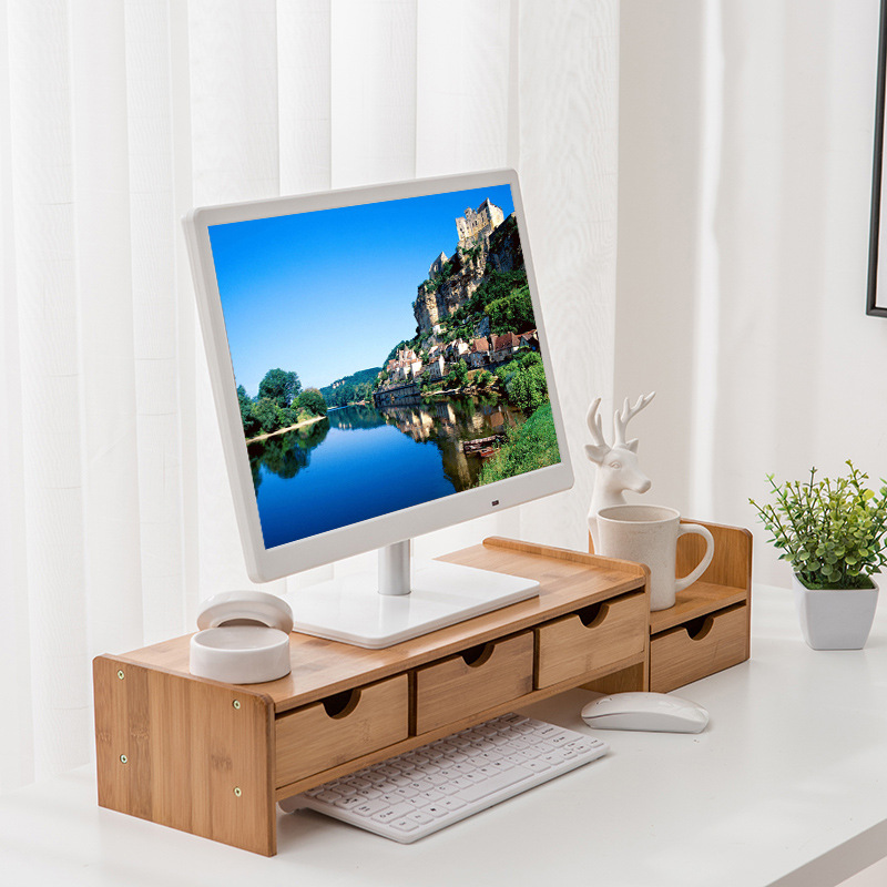 Ventas directas de fábrica de bambú monitor de la computadora Soporte simple computadora de escritorio moderno tratamiento de pérdida de base elevada