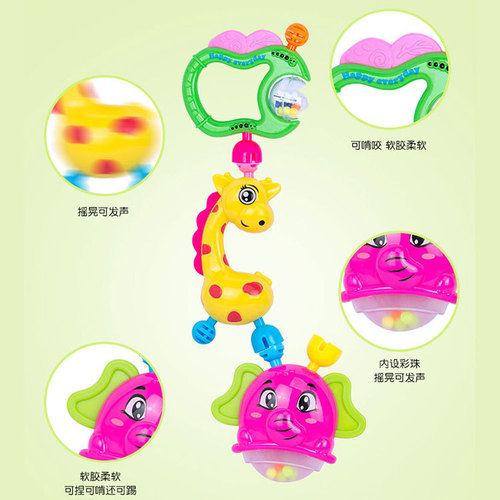 Newborn Rattles Set for Infants and Toddlers, Plastic Cartoon Hand Rattles Toys, Baby Stroller Hanger, Street Stall Product