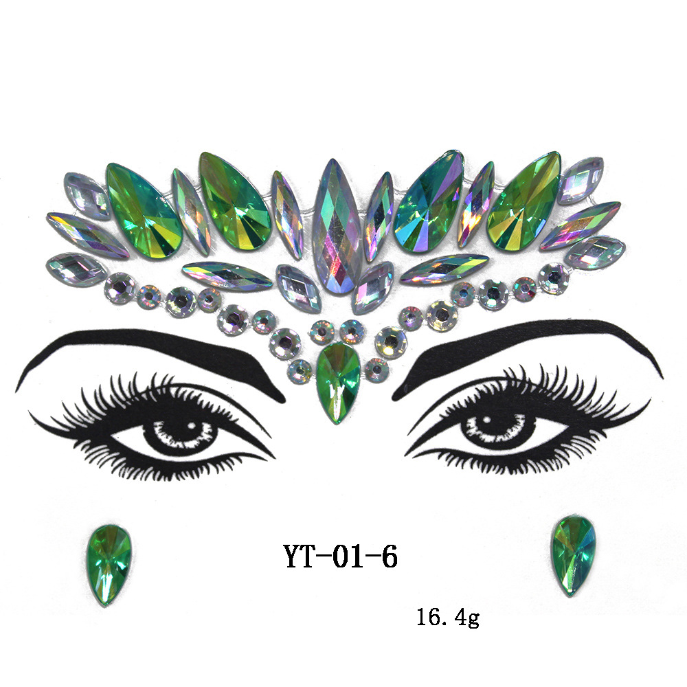 Decoraciones populares europeas y americanas para la cara de disfraces, pegatinas de diamantes para la cara respetuosas con el medio ambiente, pegatinas de diamantes acrílicos para la cara, pegatinas para la cara, pegatinas de diamantes para la cara