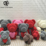 情人节爆款创意永生花玫瑰熊圣诞节礼物 pe玫瑰花熊 抱抱熊批发