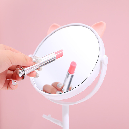 Cat ear monochrome high-definition desktop mirror rotating student dormitory makeup mirror dressing table creative beauty princess mirror
