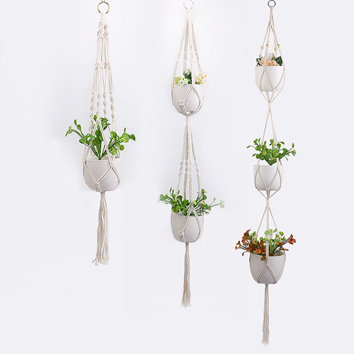 diy Nordic style decoration hand-woven cotton rope decoration sling hanging hanging basket flower pot net pocket wall decoration