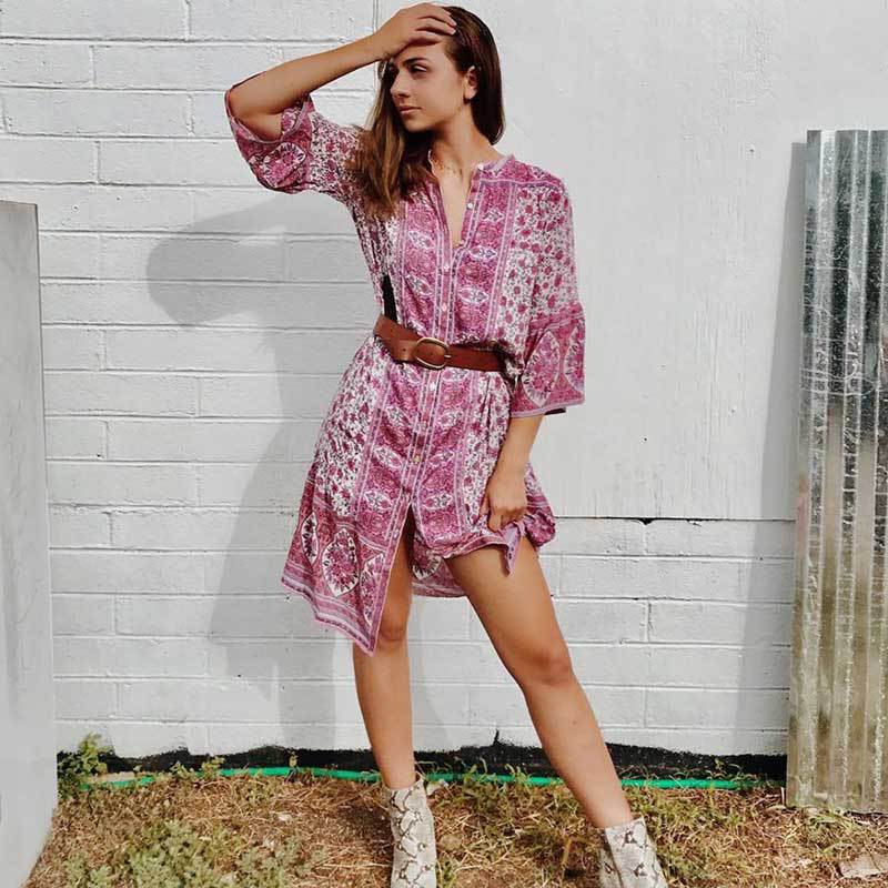 대외 무역 유럽과 미국 여성의 원피스 보헤미안 비치 원피스 국경 간 폭발 브레스트 카디건 아마존 인쇄 원피스