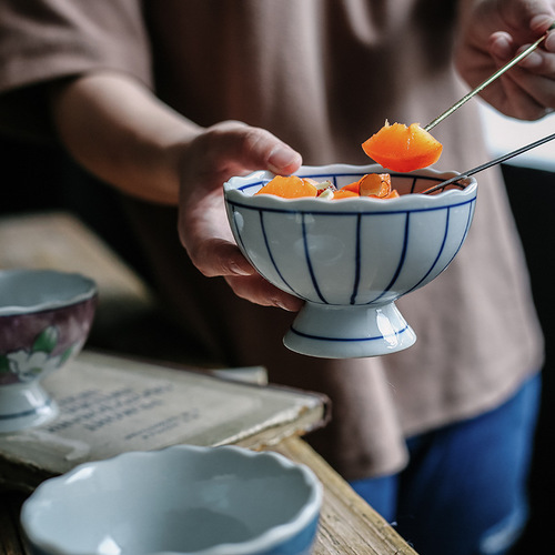 Nishida Muyu Japanese-style underglaze color high-end serving plate high-foot dish plate Japanese food tableware multi-purpose ceramic tableware