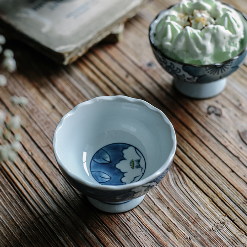 Nishida Muyu Japanese-style underglaze color high-end serving plate high-foot dish plate Japanese food tableware multi-purpose ceramic tableware