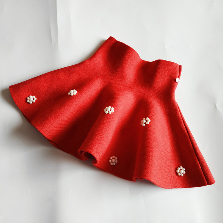 女童半身裙秋冬兒童女蓬蓬裙童裙泡泡裙演出短裙小碎花珍珠公主裙