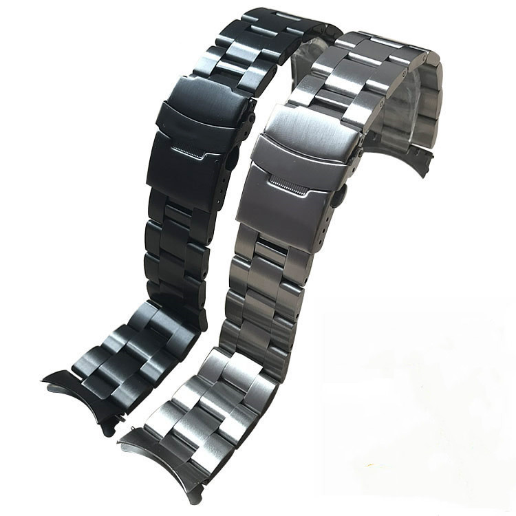 精工卡西实心不锈钢带表带黑色拉丝磨砂手表带精钢表带19 20 22mm