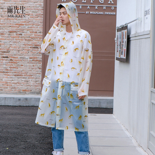 Hiking all-over printed raincoat, thickened cycling travel fashionable EVA adult pocket poncho, unicorn rain gear