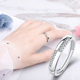 韩版流行开口戒指女  简约个性镶钻戒子求婚女戒指环银首饰品批发