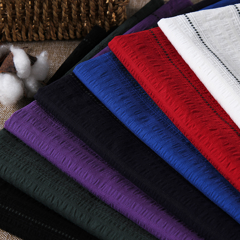 麻棉提花布条纹泡泡文艺衬衫外套裙裤工艺饰品鞋帽箱包面料 7459