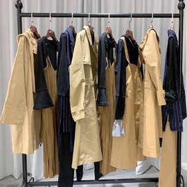 海女装贝风衣2025春秋装新款杭州品牌尾货折扣走份批发中长款外套