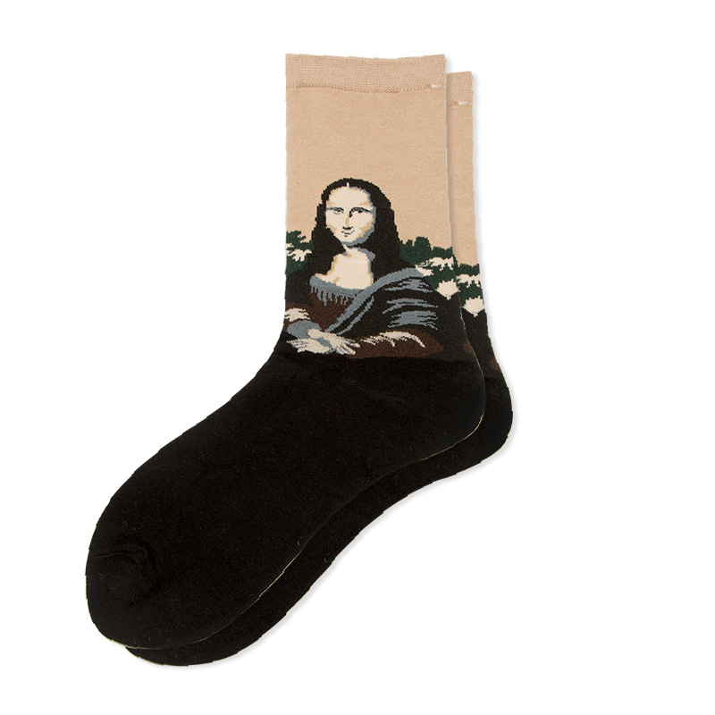 Cielo estrellado calcetines de algodón para hombres calcetines de pintura famosos calcetines de pintura al óleo de Mona Lisa calcetines de media pantorrilla para hombres suministro transfronterizo ventas directas de fábrica