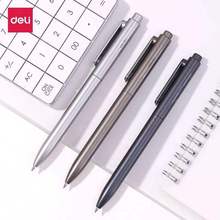 得力A12中性笔金属按动拔帽水笔0.5mm碳素笔办公学生文具12支装