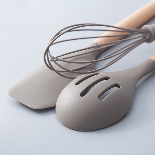 Cross-border silicone spatula with wooden handle, cooking spatula, silicone kitchenware set, spatula, egg beater, soup spoon, colander, gadget
