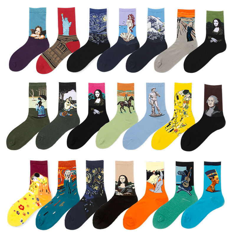 Star Cotton Men's Socks Famous Painting Mona Lisa Oil Painting Casual Joker Cross-border Supply Factory Direct