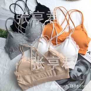 Fondil 1611 Push-up Non-steel Ring Wrap Lace Sexy Back Bra Cross Thin Shoulder Strap Women's Tube Top
