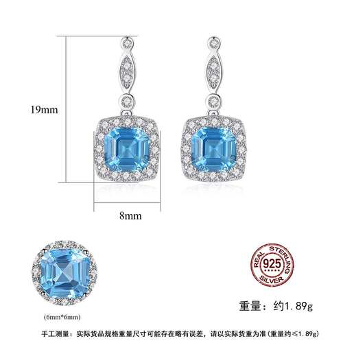 PAG&MAG simulation earrings large S925 silver earrings and earrings synthetic gemstone cut color treasure European and American popular jewelry factory