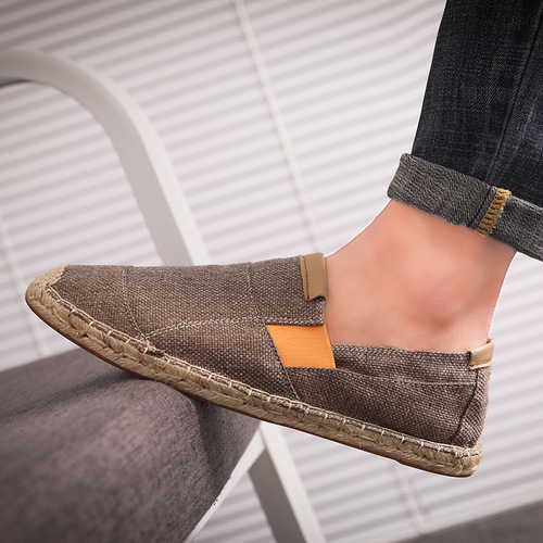 Cross-border large size new men's shoes casual lazy shoes handmade grass-woven canvas breathable hemp sole linen fisherman's canvas shoes
