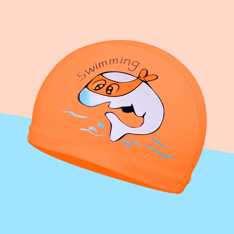 Gorro de natación a prueba de agua para niños y niñas para niños lindo pelo largo pu recubierto de tela gorro de natación al por mayor