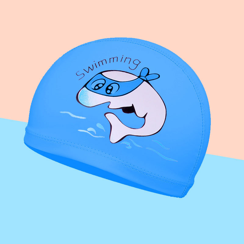 Gorro de natación a prueba de agua para niños y niñas para niños lindo pelo largo pu recubierto de tela gorro de natación al por mayor