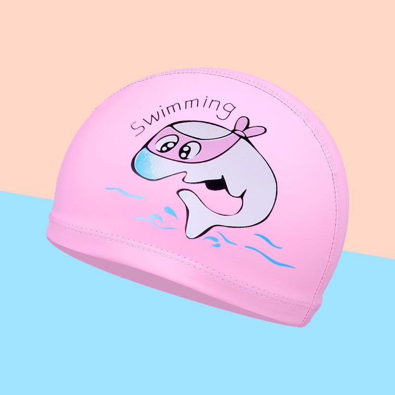 Gorro de natación a prueba de agua para niños y niñas para niños lindo pelo largo pu recubierto de tela gorro de natación al por mayor