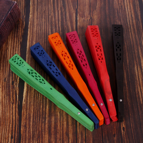 8-inch color full-flush fragrant wood fan wholesale Chinese characteristics dyed gift fan imitation sandalwood fan folding fan foreign trade fan