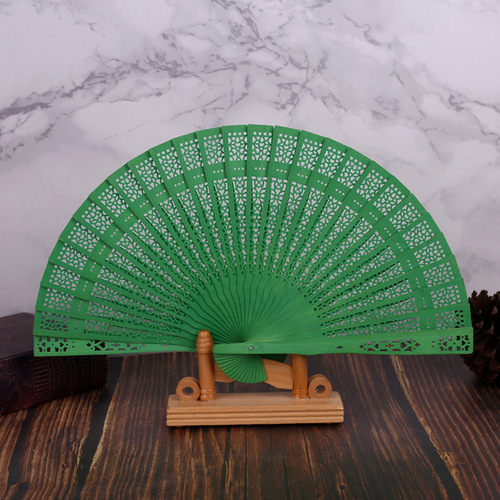 8-inch color full-flush fragrant wood fan wholesale Chinese characteristics dyed gift fan imitation sandalwood fan folding fan foreign trade fan
