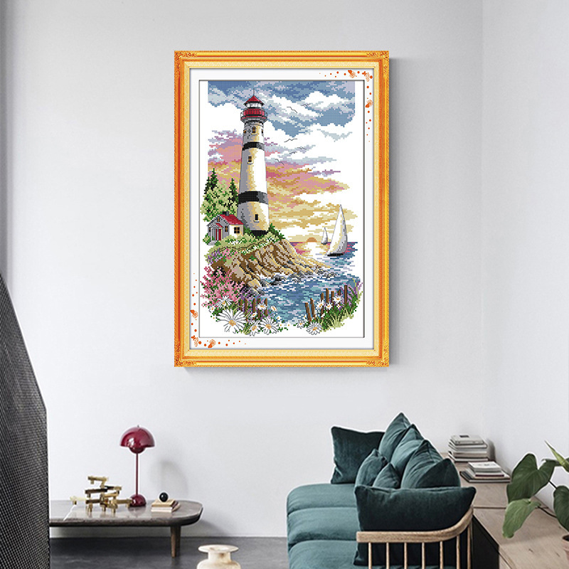 Amazon Supply cross stitch new seaside landscape lighthouse modern living room hallway restaurant decoration pendant wholesale